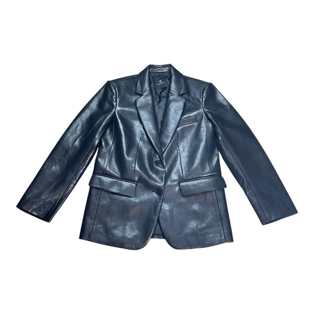 Anine Bing Black Faux Leather Oversized Blazer Small - Picture 3 of 7